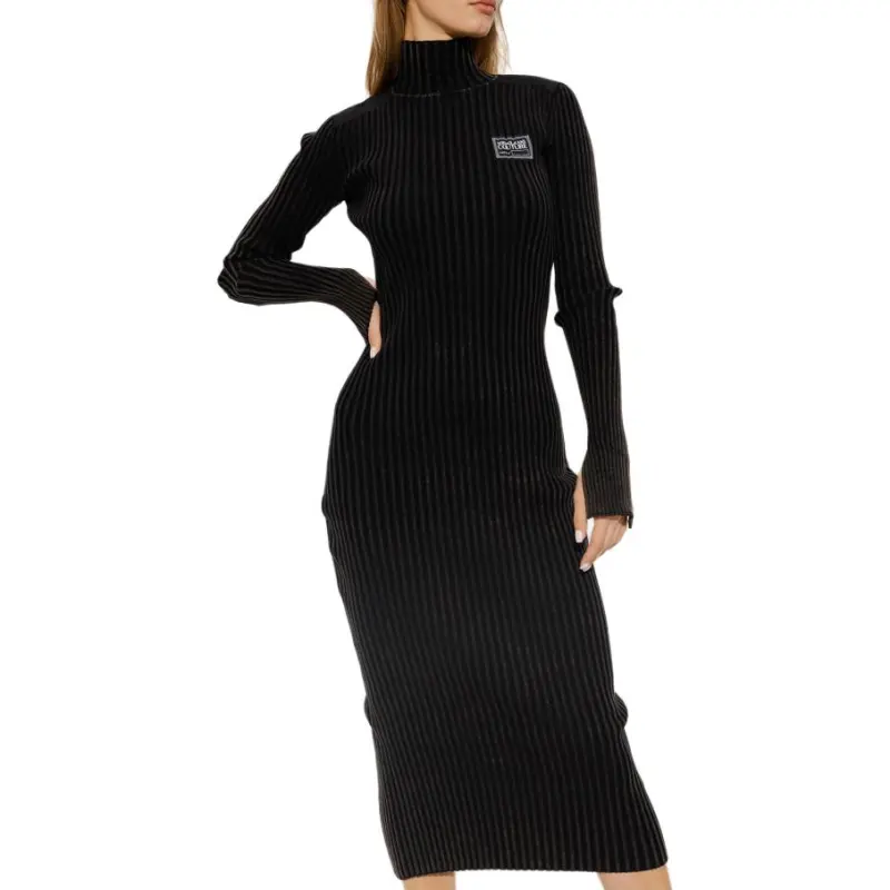 VERSACE JEANS Couture Logo Patch Ribbed Midi Dress-2