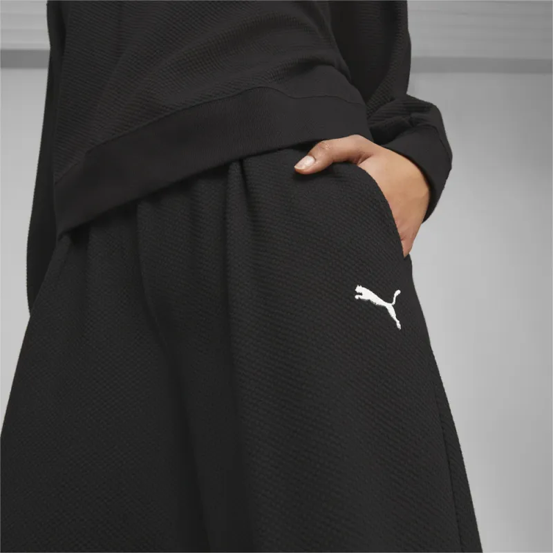 PUMA HER High Waist Straight Pants Knitted Sweatpants Women's Black-4