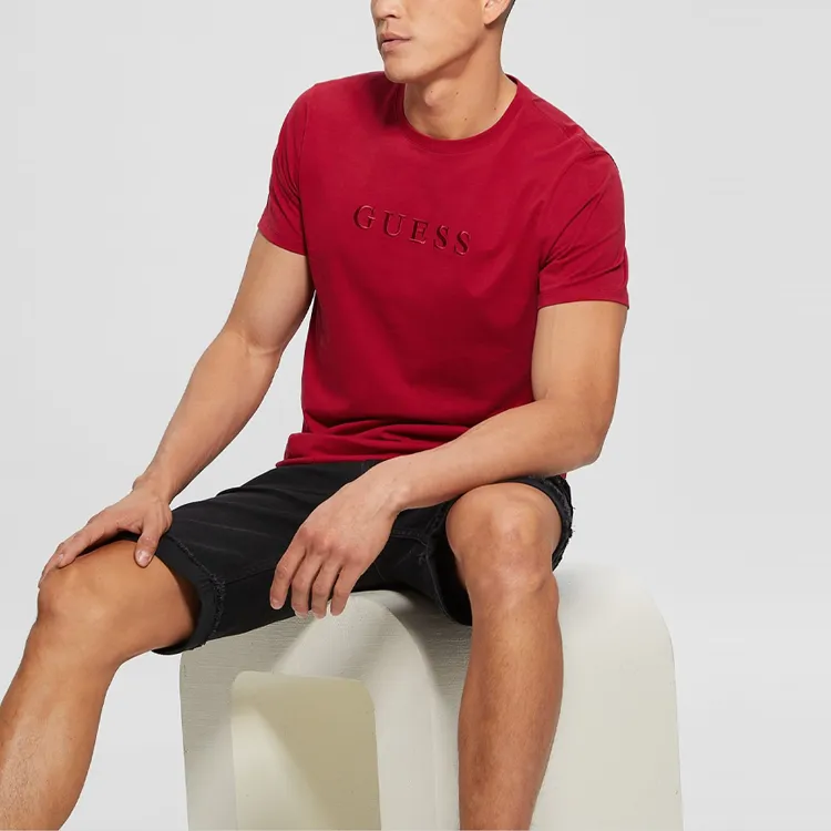 GUESS Embroidered Logo Tee T-Shirt Men's Red-3