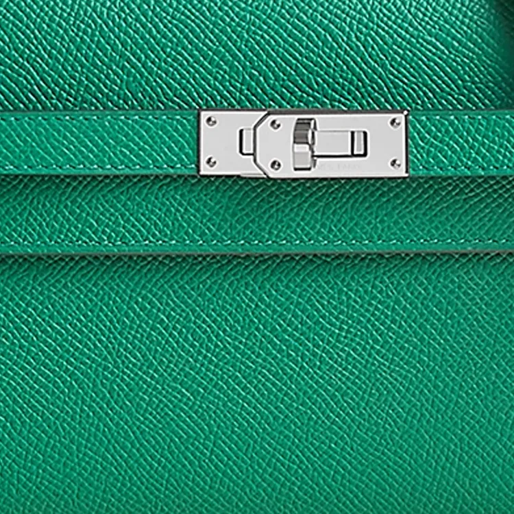 HERMES Kelly To Go Epsom Calfskin With Cordage Canvas Wallet Women's Iridescent Green-5
