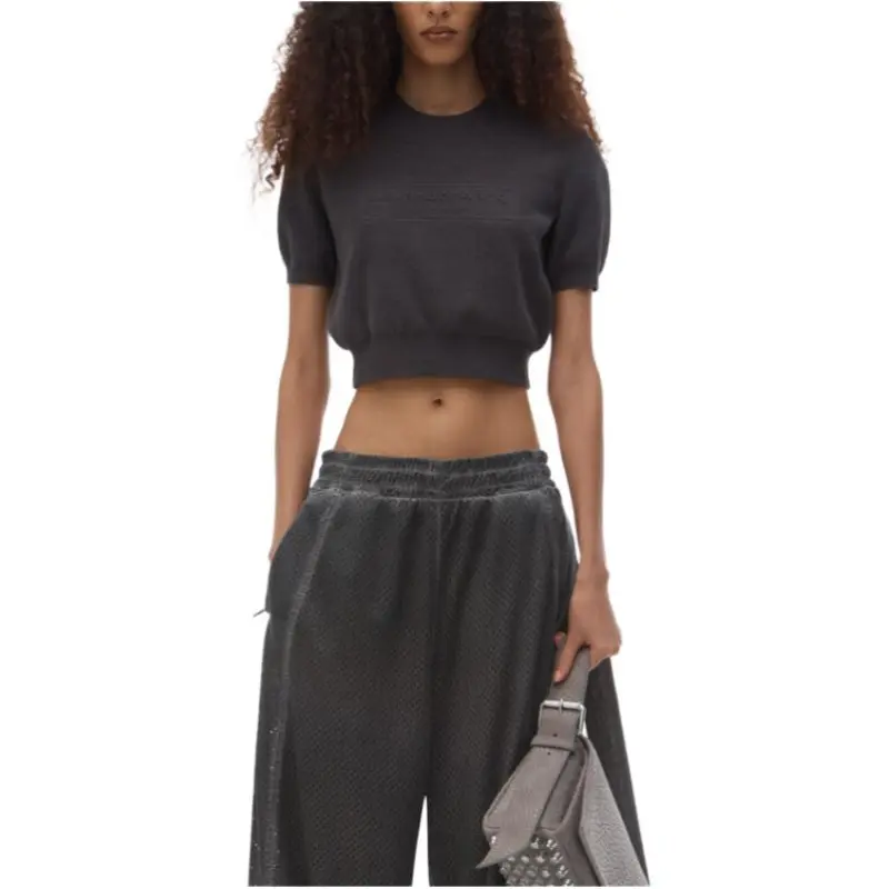 Alexander Wang Embossed Logo Ribbed Ss Tee Grey-2
