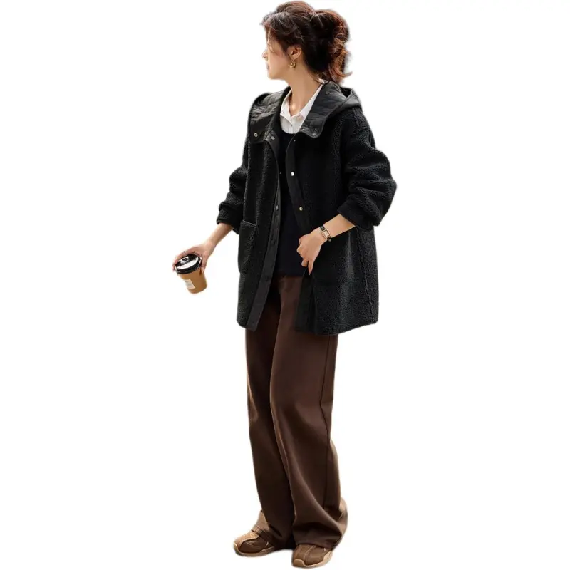Mo Han Yi Mei Velvet feel Coat Women's Black-4