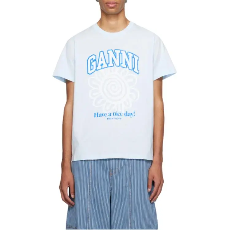 GANNI Drop Shoulder Sleeve T Shirt Women's Light Blue-2