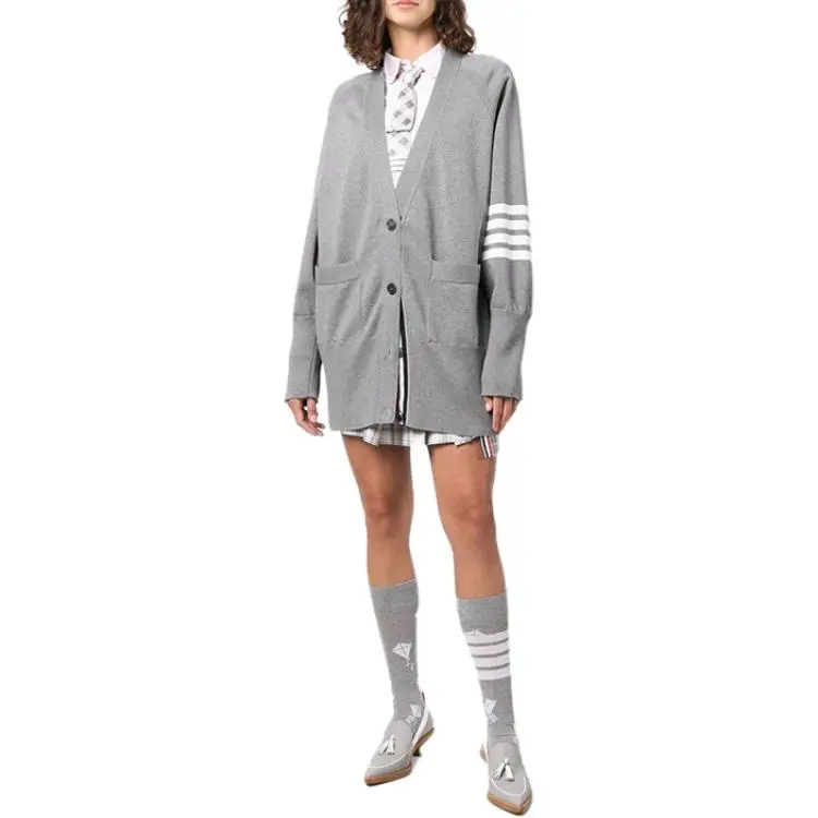 THOM BROWNE 4 Bar Long Sleeved Knit Cardigan-2