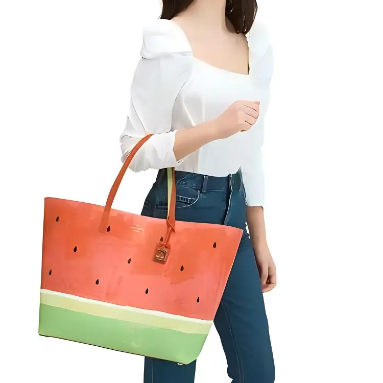 Kate Spade Leather Tote Bag Shopping Bag Handbag Women's Red & Green-4
