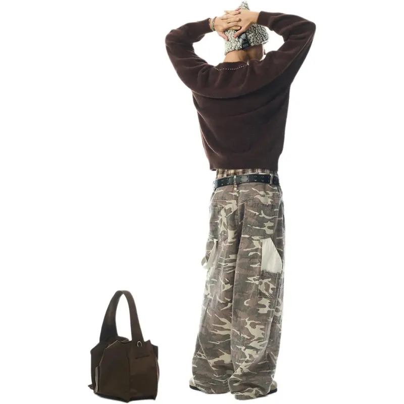JHYQ Casual Pants Unisex Pink Gray Camouflage-3