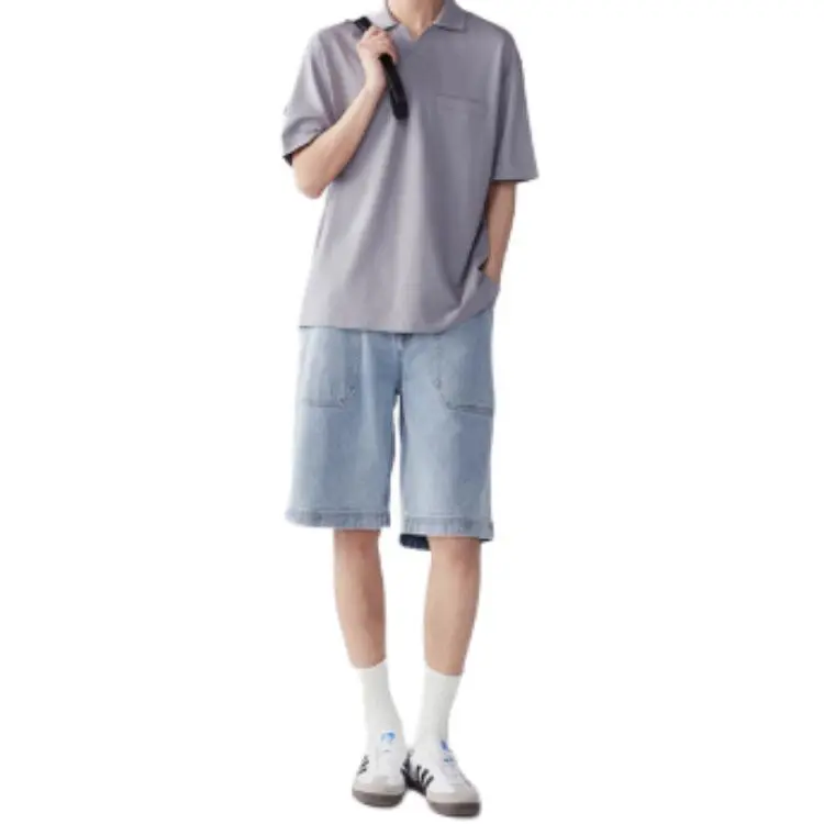 MIANXIANSHENG Denim Shorts Men's Vintage Light Blue-2