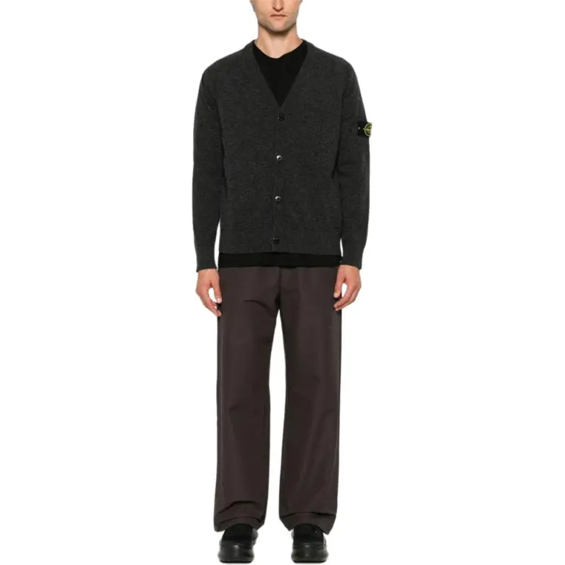 STONE ISLAND Compass Patch V Neck Knitted Cardigan-1