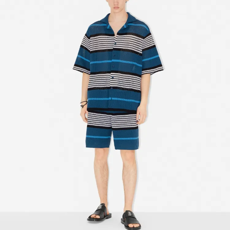 Burberry SS23 Men's Stripe Print Nylon Shorts Navy-1