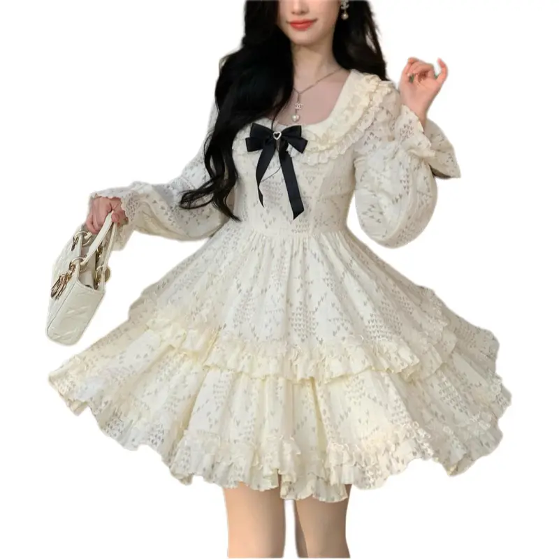 Oudifu Long Sleeved Dress Women's Apricot-4