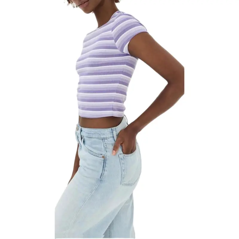 REFORMATION Regular T Shirt Women's Purple Stripes-3