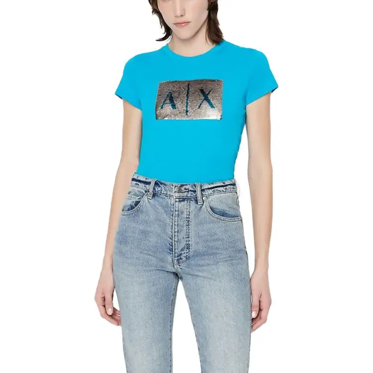 ARMANI EXCHANGEAE Regular T Shirt Women's Light Blue-1