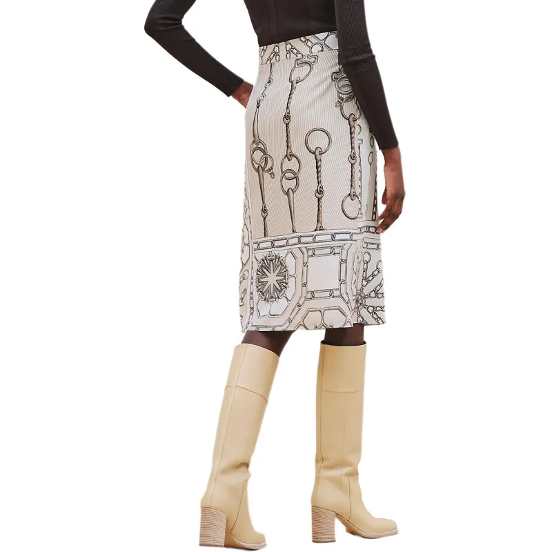 HERMES Casual Long Skirt Women's Beige-1