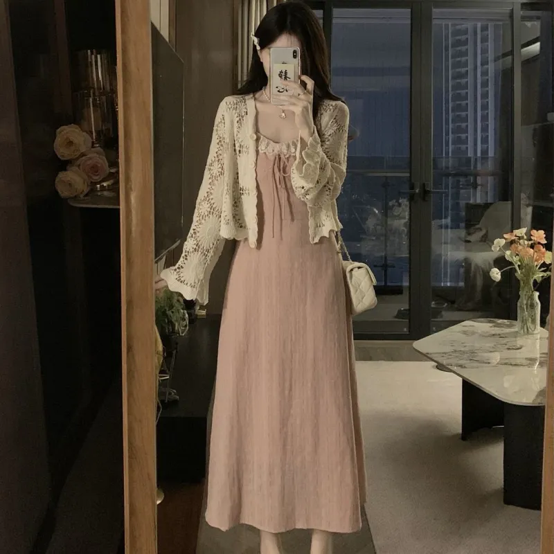 GULIANFEI Slip Dresses Women's Pink Camisole Dress-3