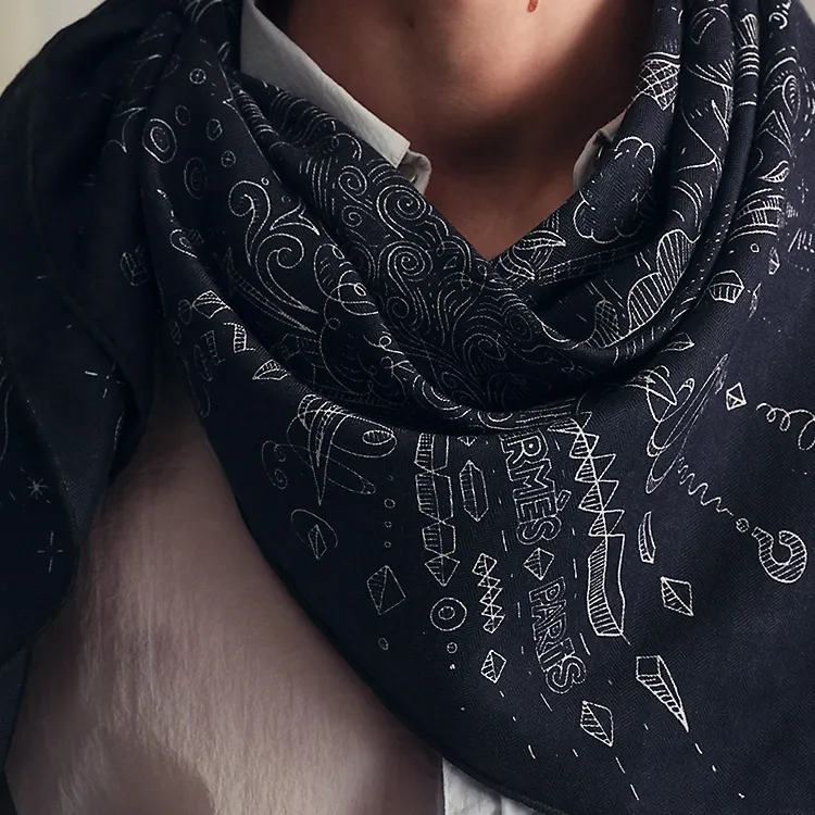 HERMES Cashmere Knit Scarves Men's Black-2