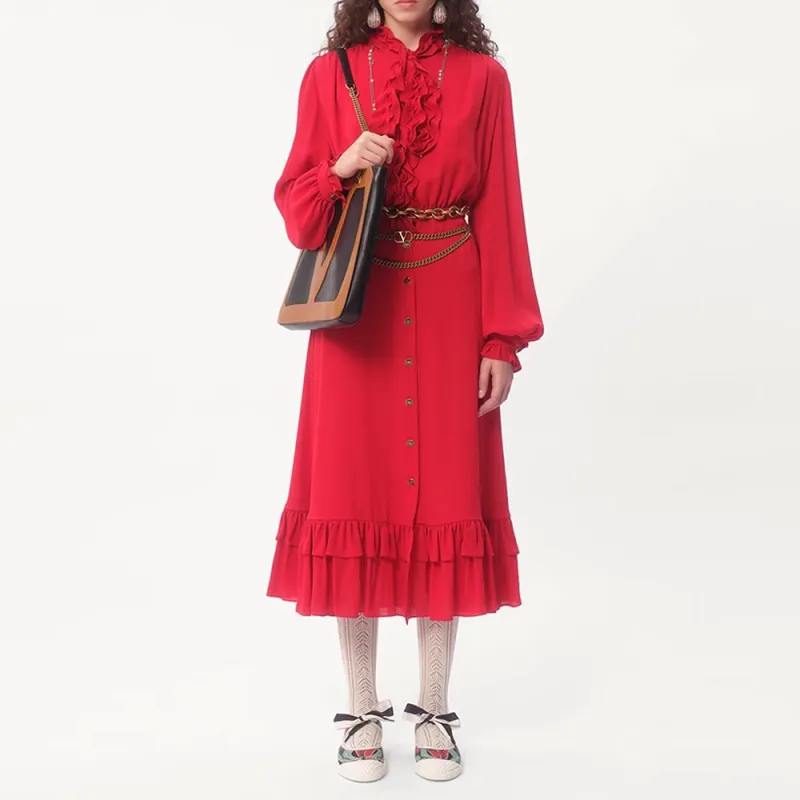 Valentino FW24 Long Sleeved Dress Women's Red-1
