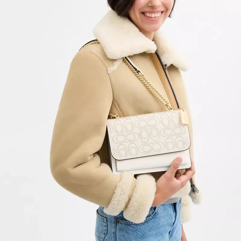 COACH Klare Pebbled Leather Shoulder Bag, Crossbody Bag Small Size Women's White-4