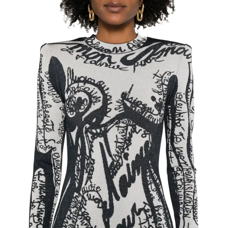 BALMAIN Body motif Embroidered Mini Dress-4