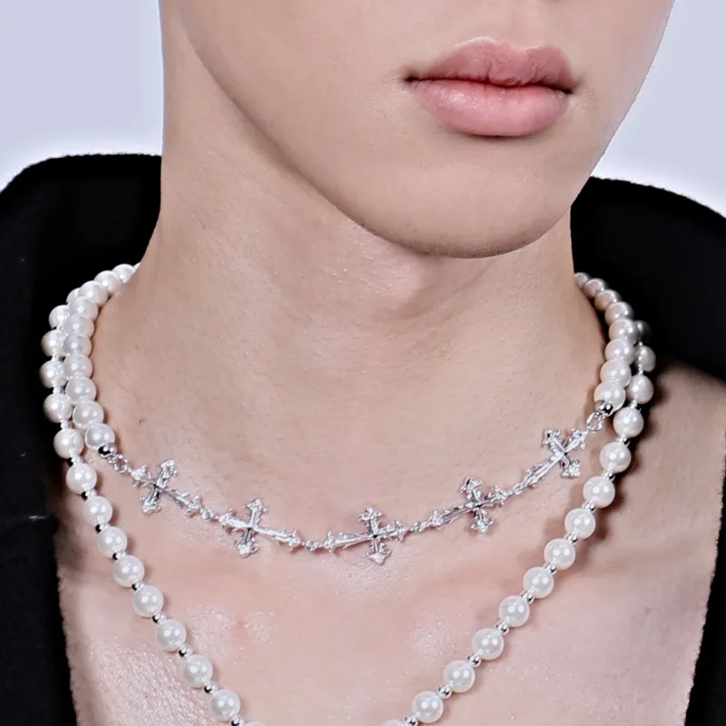 NothingButMini Pearl Agate Necklaces Unisex Gothic Urban Techwear Pure White/Black-3