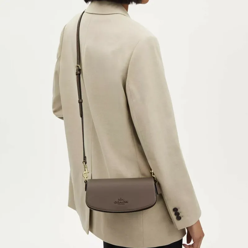 COACH Leather Shoulder Bag, Crossbody Bag, Handbag Trumpets Women's Tan-3