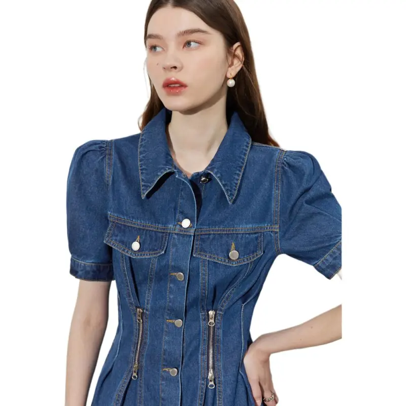 DPLAY Short Sleeved Dress Women's Dark Denim Blue-4