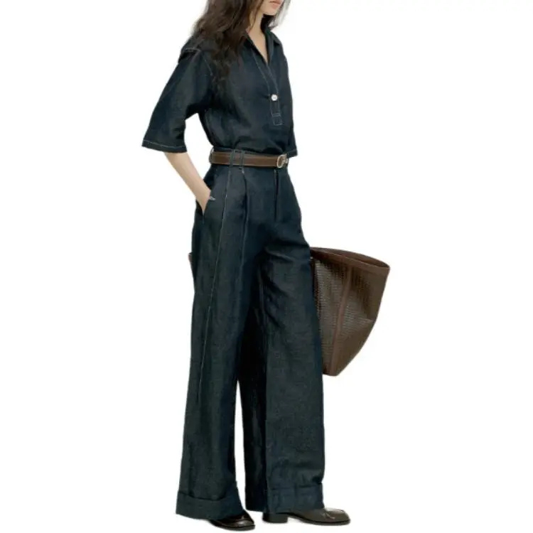 YOEYYOU SS24 Casual Pants Women's Denim Blue-3
