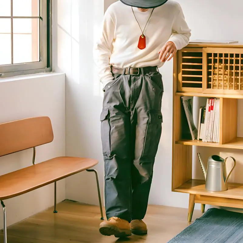 TEKABLU Casual Pants Unisex Wax-Dyed Gray-2
