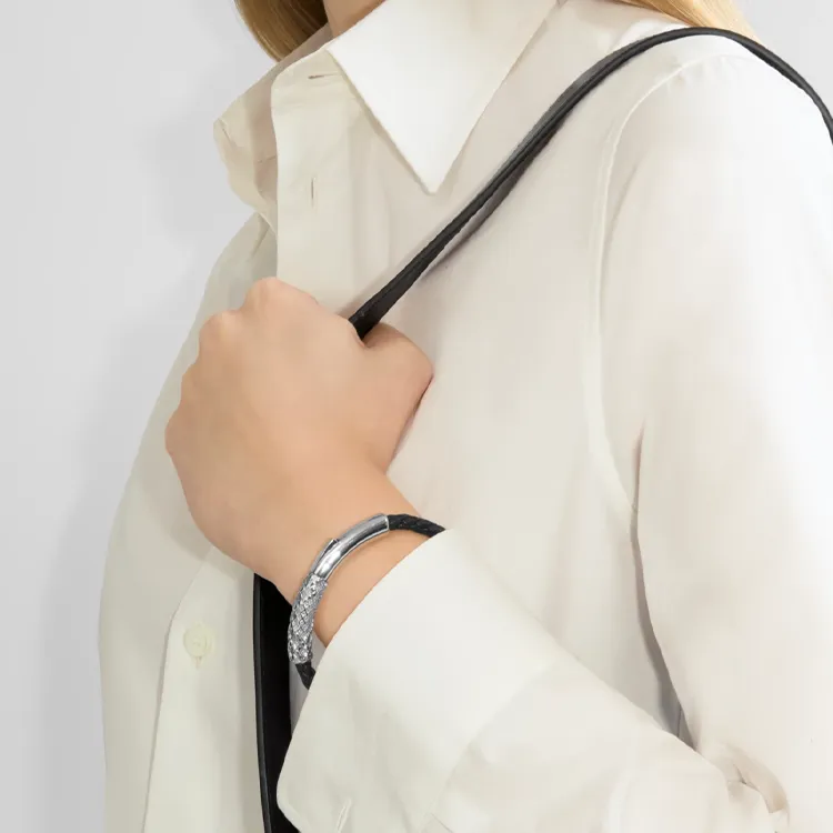 Burberry Brass Palladium Plated Lambskin Leather Bracelets Unisex Black-2