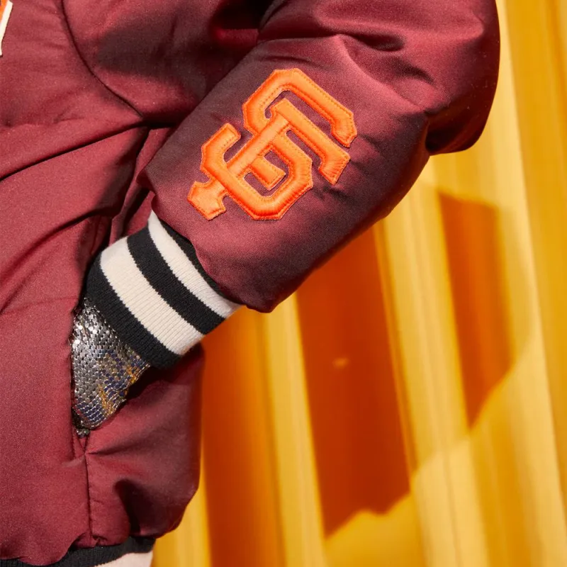 GUCCI X Mlb 2022 Padded Satin Jacket With Giants Patch Bordeaux-4