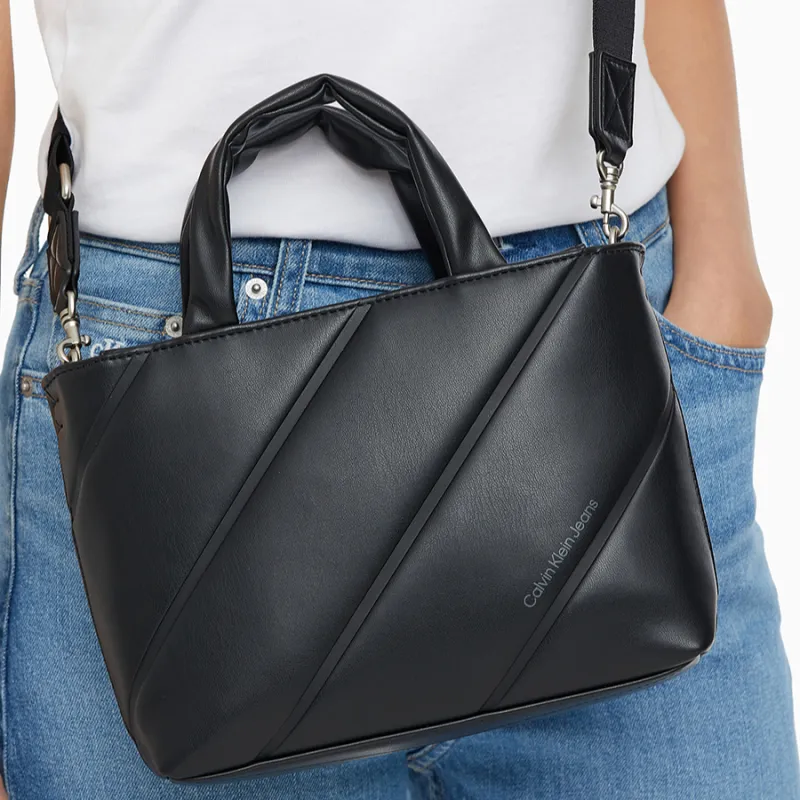 CALVIN KLEIN Synthetic Material Detachable Shoulder Strap Handbag Tote Bag Medium Size Women's Space Black-3