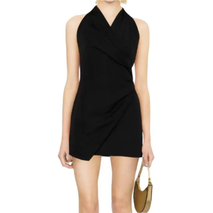 BALMAIN Halterneck Sleeveless Draped Mini Dress-2
