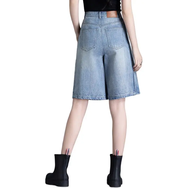 You Cow Me Pants Denim Shorts Women's Jade Sea Blue-12