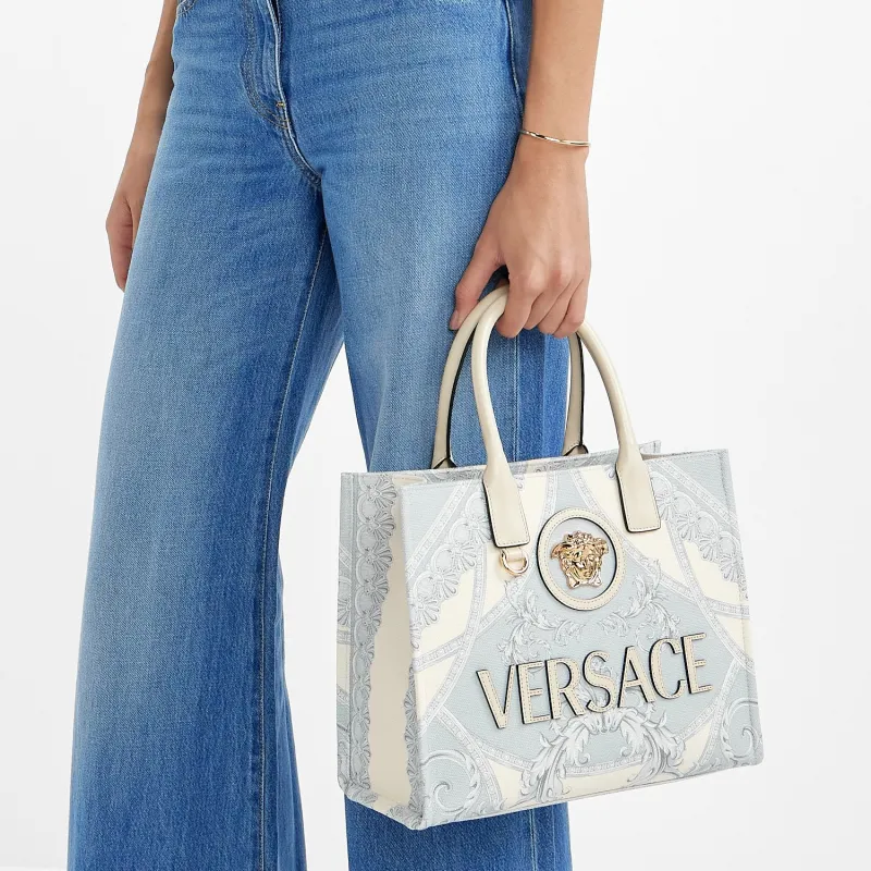 FANSIZHE Canvas Tote Bag Shopping Bag Shoulder Bag Crossbody Bag Handbag Small Size Women's Light Blue-4