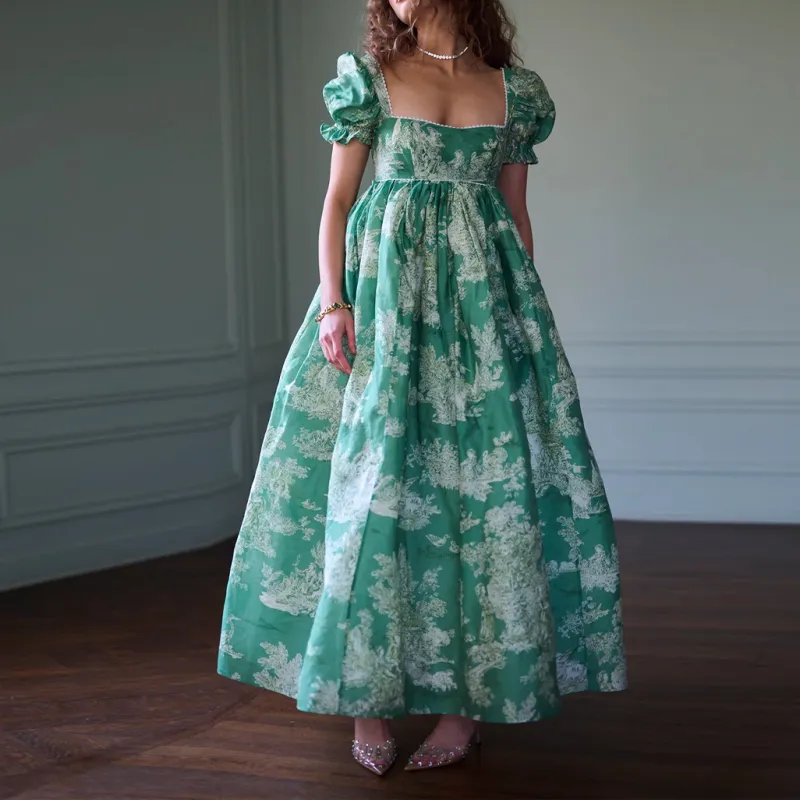 Selkie Collection FW24 Short Sleeved Dresses Women's CEDAR TOILE Green Pastoral Lifestyle Print-3