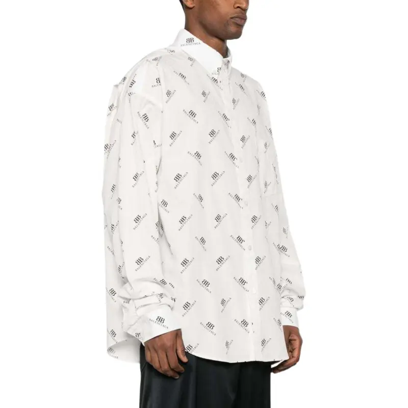 Balenciaga Allover Bb Logo Printed Long Sleeved Shirt-4