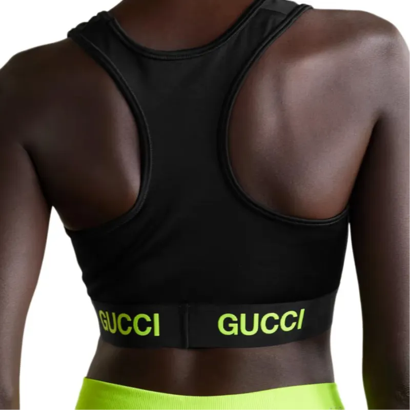 GUCCI Logo Jacquard Crop Top Black Yellow-3