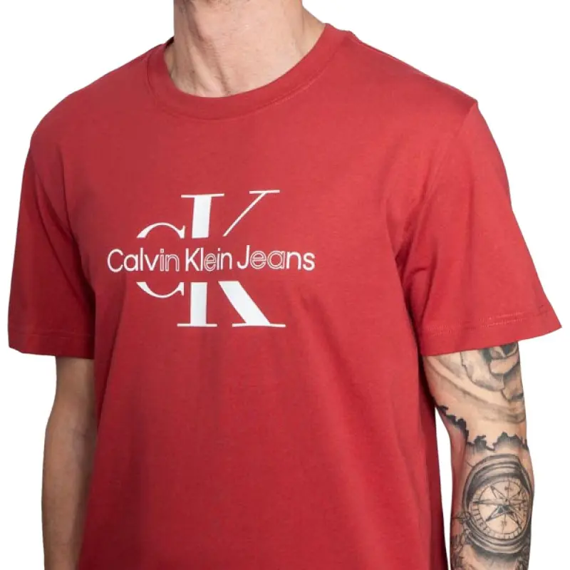 CALVIN KLEIN Outline Monogram Logo T Shirt T Shirt Men's Red-4