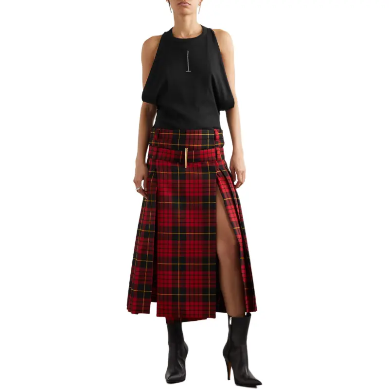 Alexander McQueen Tartan Check Belted Waist Midi Skirt-2