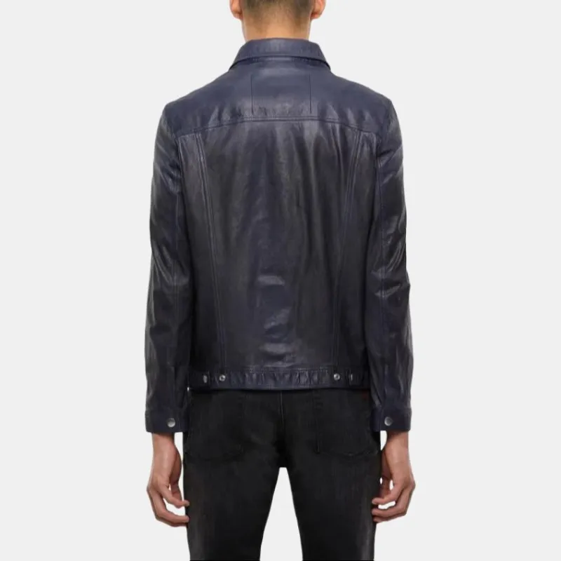 DIESEL Leather Jacket Men's Blue Gray-2