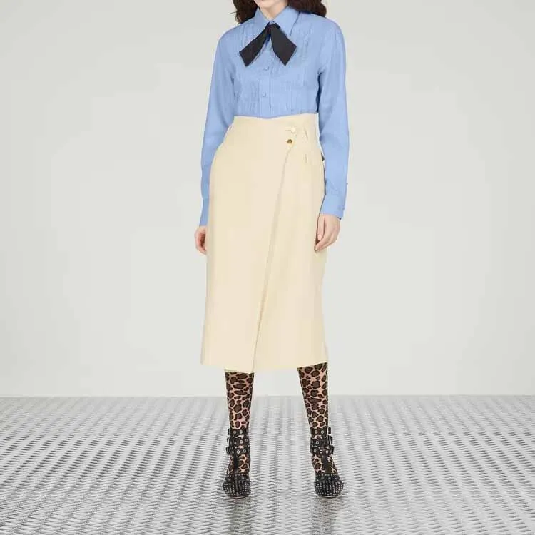 GUCCI Asymmetrical Wrap Linen Skirt-2