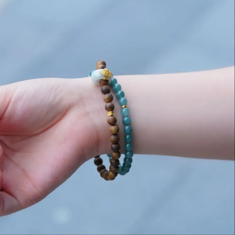 Many Blessings Natural, Unoptimized, Genuine Green Kyara Agarwood Double Wrap Beaded Bracelet/Agarwood Necklace Unisex-7