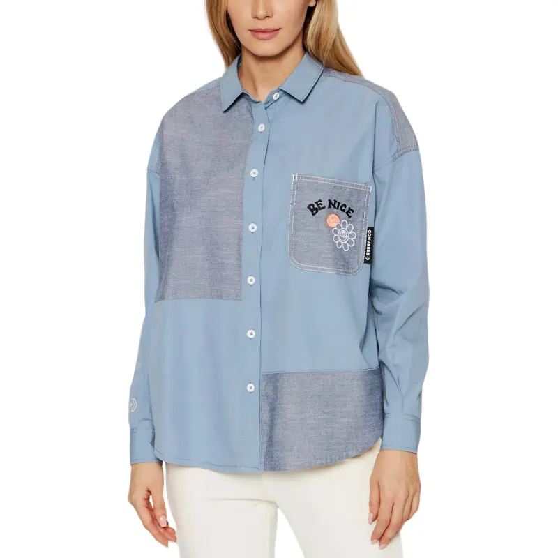 Converse COLORBLOCKED BUTTON Shirts Women's Blue-2