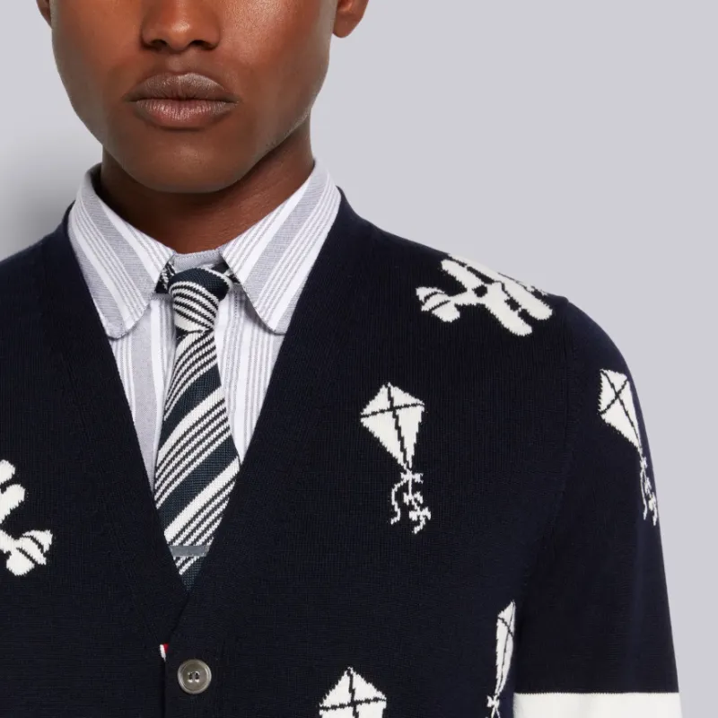 THOM BROWNE Sky Icons 4 Bar Cardigan-4