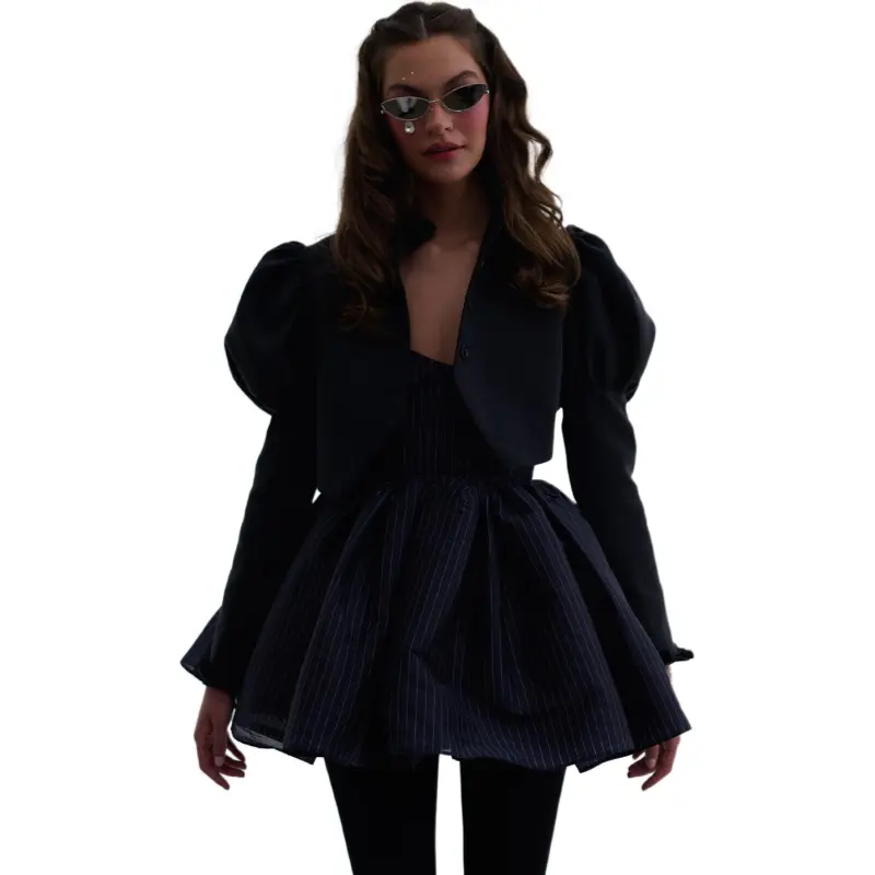Selkie Collection FW24 Sleeveless Dress Women's Dark Blue Dotted Line Print-1
