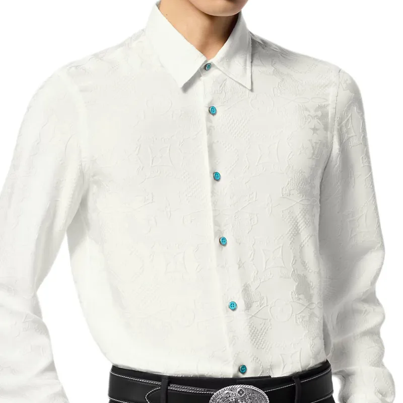 LOUIS VUITTON Long Sleeved Jacquard Silk Shirt-5