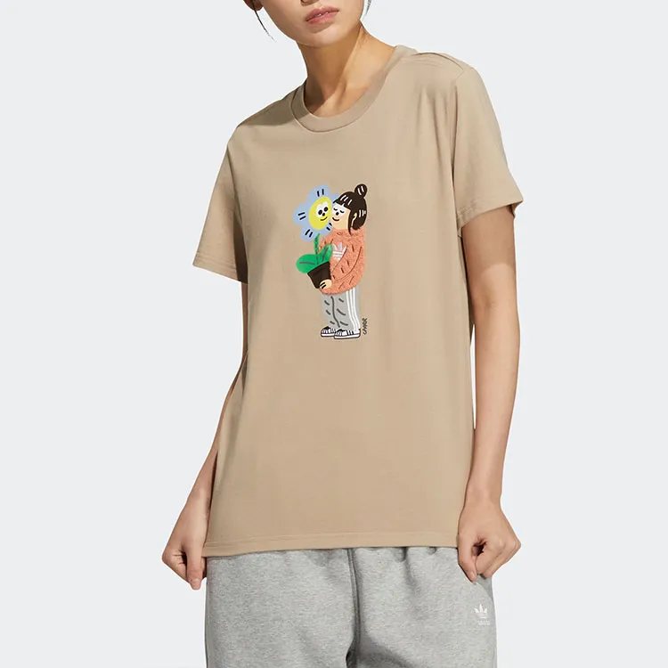Adidas Originals Set in Sleeve T Shirt Women's Khaki Brown-2