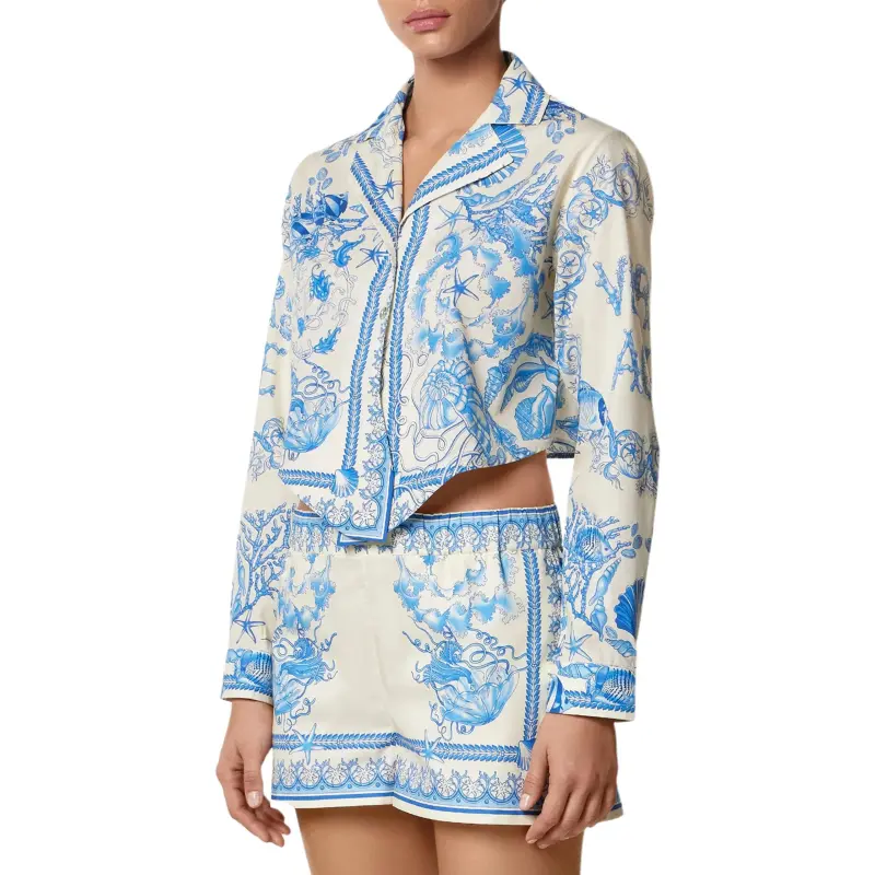 VERSACE Underwater Barocco Knotted Cropped Shirt-3