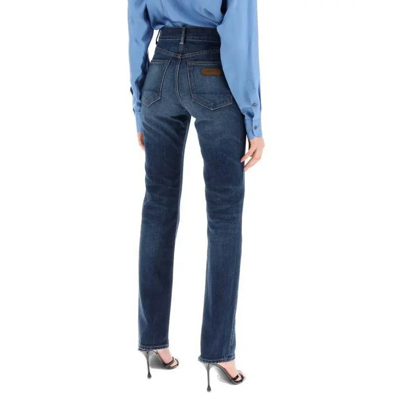 TOM FORD Logo Patch Straight Leg Jeans-3