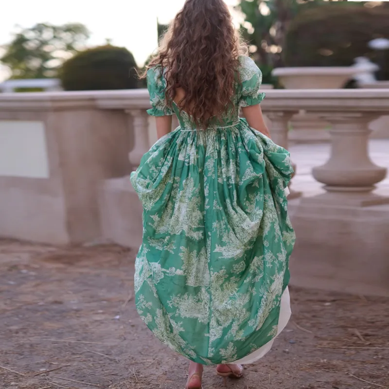 Selkie Collection FW24 Short Sleeved Dresses Women's CEDAR TOILE Green Pastoral Lifestyle Print-2
