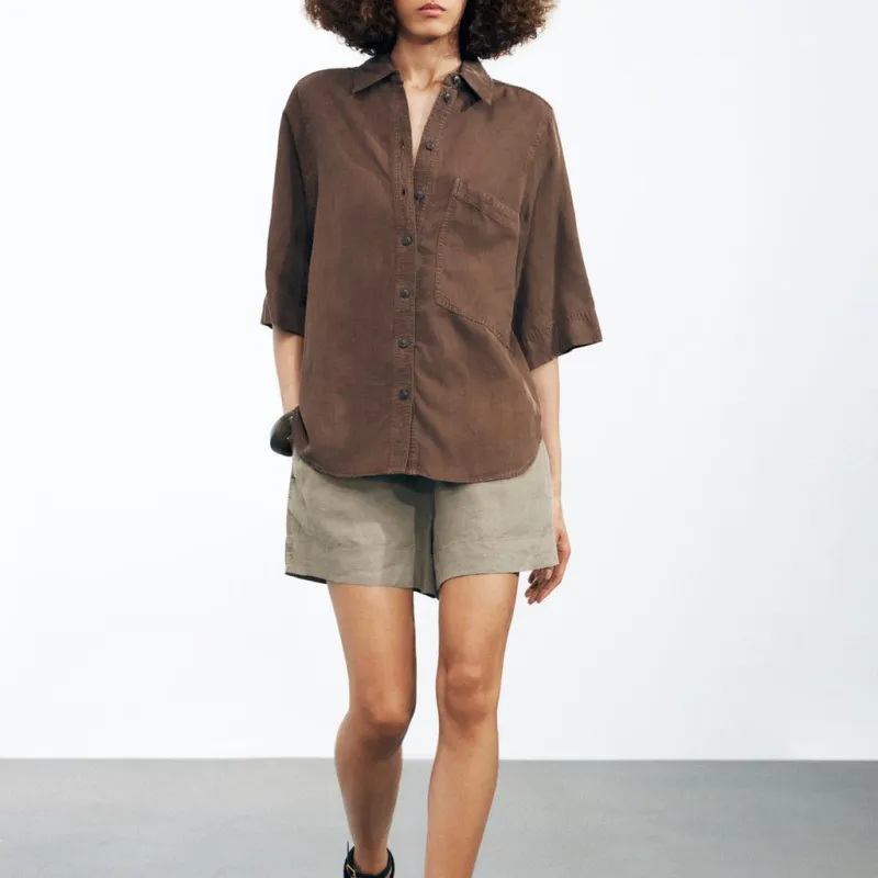 ZARA ZW Series Shirt Women's Brown-3